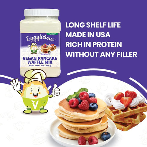 Eggylicious 1 lbs 8 oz (680 Vegan Pancake/Waffle Mix | Protein & Fibre Rich Gluten Free Pancake Mix | Quick & Easy