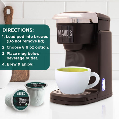 Maud's Organic Passion Green Tea Pods, 24 ct, Recyclable Single Serve Tea Pods Compatible with Keurig K Cups Maker