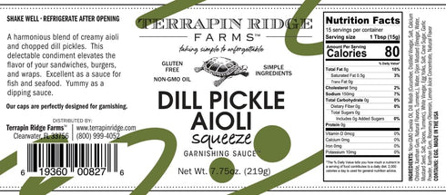 7.75 Terrapin Ridge Farms Dill Pickle Aioli One Ounce Squeeze Bottle