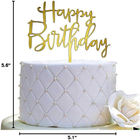 Happy Birthday Cake Topper, Mirror Gold Acrylic for Birthday Party Decorations