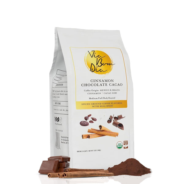 Via Bom Dia 100% Naturally Flavored Ground Coffee, Cinnamon Chocolate, Medium Roast,
