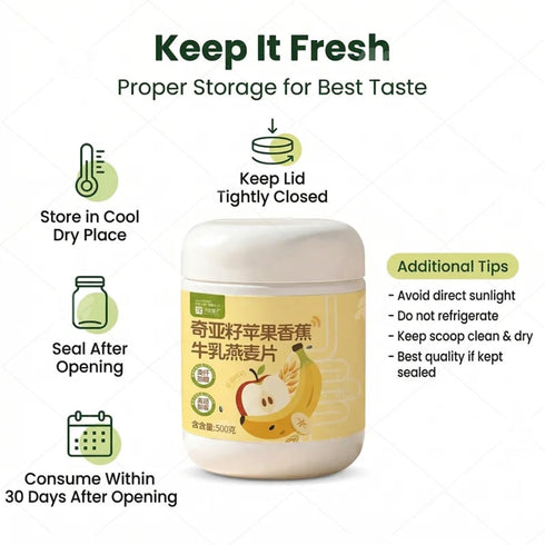 xapuo 500g 3 Chia Seeds Apple Banana Milk Oatmeal, Instant Hot Cereal, Ways To Prepare, Quick Breakfast For Home Office