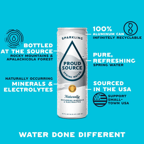 12 Oz (Pack 3 24 Proud Source Sparkling Spring Water, Natural Minerals + Light Bubbles, Infinitely Recyclable Aluminum