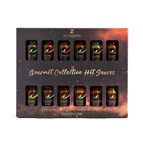 TILZ COLLECTION Sets 12 Hot Sauce Gift - Hot Sauce Bottles, Food Gifts For Men |Cooking, Birthday Gifts For Men, Women