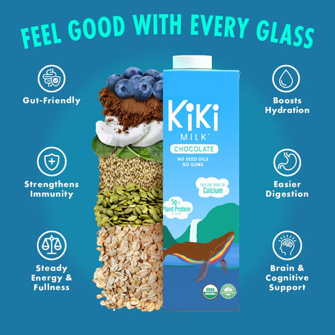 (32 oz Pack 6) Kiki Milk Plant Based Milk - Organic Chocolate Milk - Calcium & Magnesium Source - Gluten Free, Gum