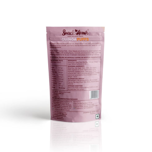 SnackAmor 100% 100% Pack 6 50 Pack Quinoa Puffs Flavors of Onion Masala Roasted & Healthy Snack No Maida Rich