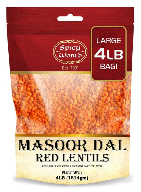 Spicy World Masoor Dal 4 Pound Bag - Split Red Lentils Dry - All