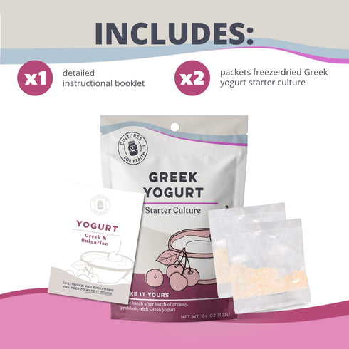 2 Packets Cultures for Health Greek Yogurt Starter Culture | Dehydrated Heirloom Style DIY Probiotic Yogurt | Delicious