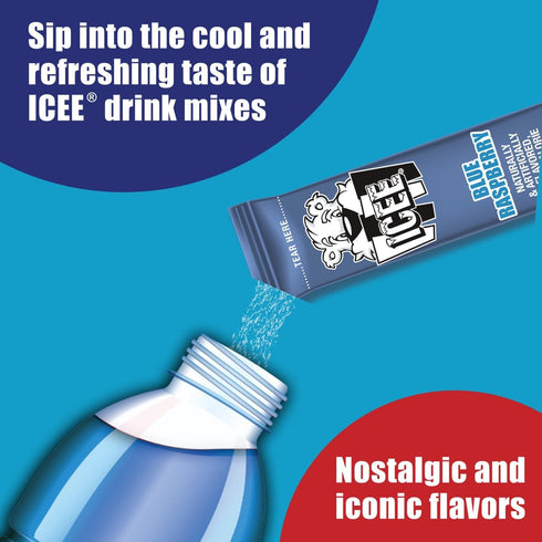 Pack 3 6 18 ICEE Blue Raspberry Singles To Go - of - Powdered Drink Mix - Zero Sugar - Sticks Per Box - Servings
