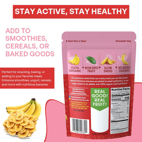6 5 Pack Liberty Orchard Organic Whole Dried Banana - Naturally Sweetened Dried Fruit Snack for Healthy Digestion