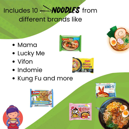 Pack 10 10 Count Ramen Noodles Variety of Instant Noodles with Thai Fried Garlic