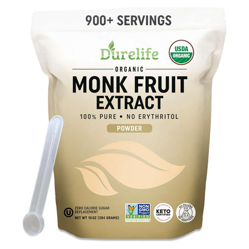 Durelife Organic 100% Pure Monk Fruit sweetener, No Erythritol, Monkfruit Extract Powder,