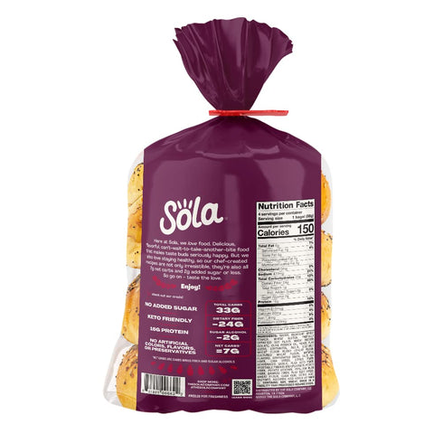 16g 7g 12.4 OZ, (4 Bagels/Pack) (Pack 2) SOLA Everything Bagels, Low Carb & Keto Friendly, of Protein Per Bagel & Net