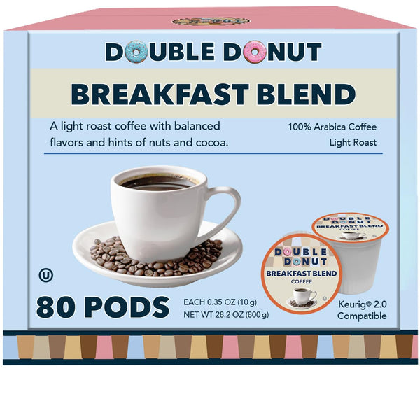 Double Donut Coffee Breakfast Blend Coffee Pods, Light Roast Coffee in Recyclable