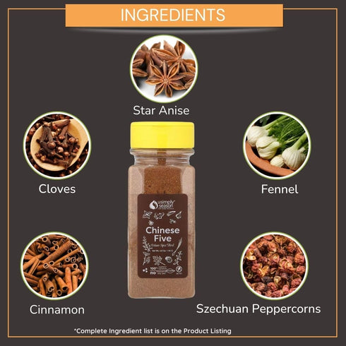 USimplySeason Chinese Five Spice (4.8 oz) - No-Salt, Vegan, Non-GMO, Made in USA
