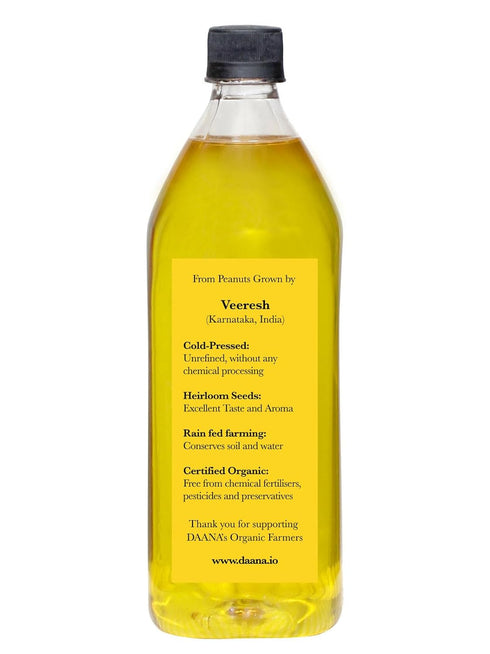 (34 oz) Daana Peanut Oil: CERTIFIED USDA ORGANIC, EXTRA VIRGIN, COLD PRESSED Fl