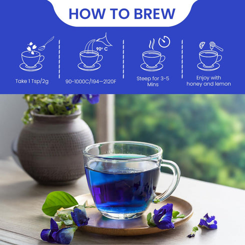2.11 Oz (150+ Pack BLUE TEA - Butterfly Pea Flower Tea - Cups) | Antioxidant Rich | Chemical Free - Herbal Tea