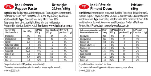 22.92 oz 650 ipek Sweet Red Pepper Paste Sauce Turkish gr