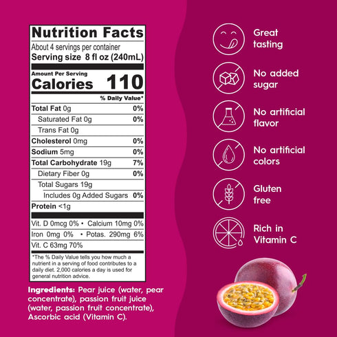 100% 33.8 Oz (Pack 6) Ceres All Natural Pure Fruit Juice Blend - Delicious Passion Fruit Edition - Rich in Vitamin C