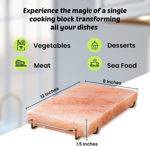 12x8x1.5 Himalayan Salt Block Cooking Plate for Cooking, Grilling, Cutting and Serving, with Steel Tray & Recipe
