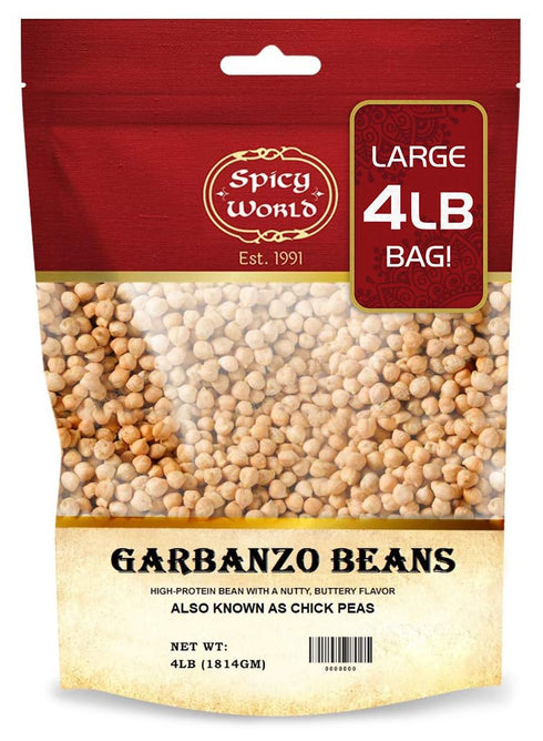 Spicy World Garbanzo Beans - Chickpeas Dried 4 LB Bag - All Natural, Sproutable,