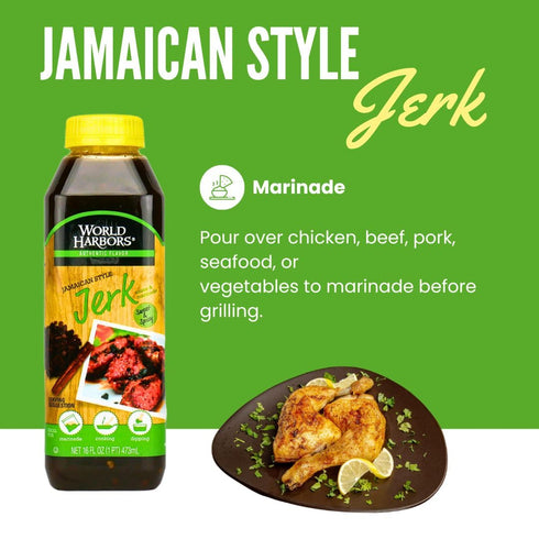 16 oz (Pack 2) World Harbors Jamaican Jerk Sauce Sweet & Spicy Marinade for Jamaican Jerky Seasoning Chicken, Sirloin