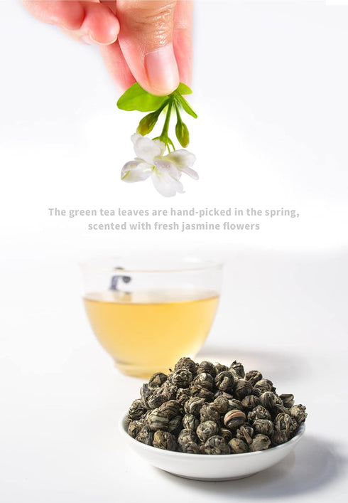 7.8oz (221g) TIAN HU SHAN Jasmine Tea Jasmine Dragon Pearls Green Tea Loose Leaf Tin