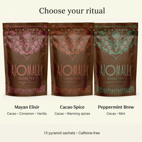 Azomalli 15 Cacao Spice, Organic Cacao Shell Tea, Subtle Cacao Notes with Aromatic Herbs and Spices Creating a Balance