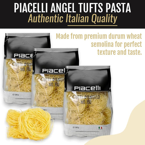 Piacelli 3Pack Angel Tufts Pasta- Angel Pasta Made from Durum Wheat With Rich Taste & Silky Texture- Protein Noodles