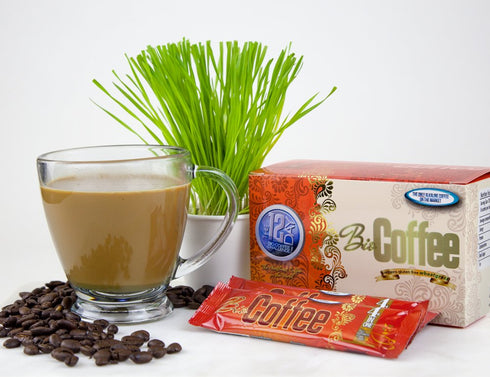 (12 Bio Coffee- NEW! - First Organic Instant Non-dairy Alkaline Coffee Sachet Box)