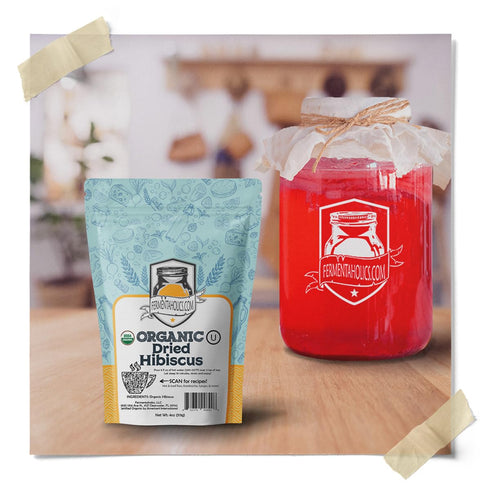 Fermentaholics Dried Hibiscus Flowers, Cut and Sifted, 4 oz, USDA Certified Organic for Flavoring & Kombucha