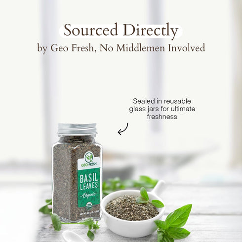 0.71 oz (20g) Geo-Fresh Organic Basil Leaves Dried Basil Seasoning for Cooking & Seasoning Non-GMO, Kosher, USDA