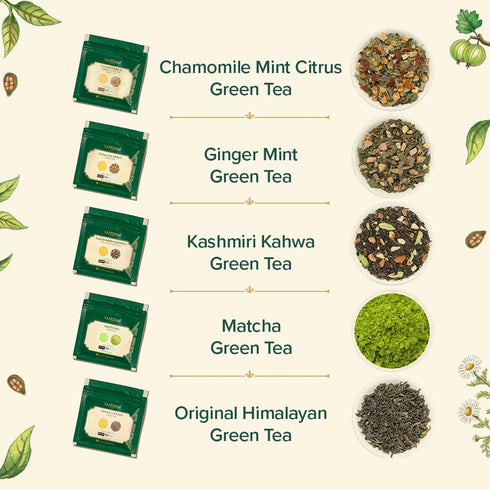 Set (10 Packed VAHDAM Assorted Green Tea Loose Leaf Tea Gift Flavors) | Loose Leaf Green Tea Collection | Includes