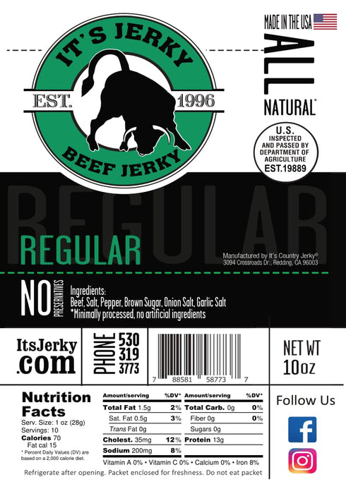 It's Jerky 10 13g 70 98% , Its Jerky Beef Jerky, Regular, Ounce, of Protein, Calories, Premium Beef, Fat Free, Keto