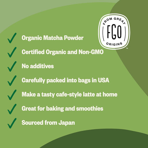 16oz Packaging (Pack 1) FGO Organic Matcha Green Tea Powder, Japanese Culinary Grade for Cooking, Baking, or Smoothies