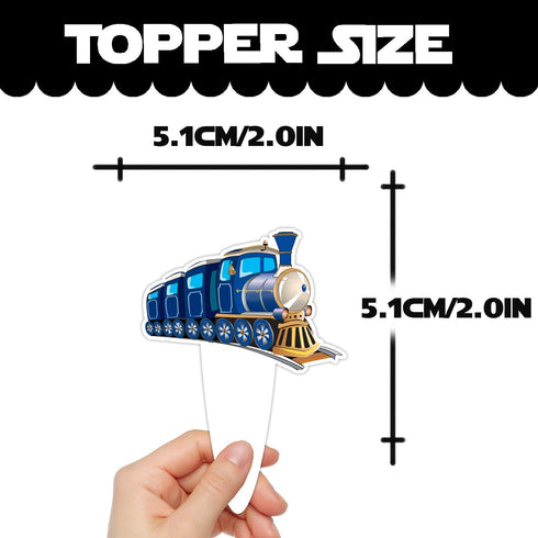 Uwaikin set 24pcs Dessert Cupcake Topper Cheer to Transportation Train Railroad Crossing Theme Decor Supplies Baby