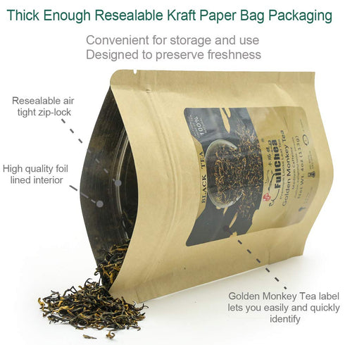 FullChea Chinese Tea Golden Monkey, Fujian Black Tea Loose Leaf, Pleasant Malt and Chocolate Taste, 4oz