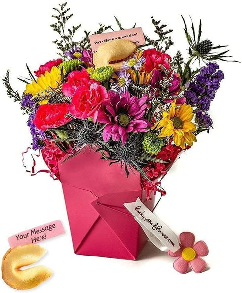 Pretty In Pink Fresh Cut Live Flowers Arranged in a Takeout Container with your Personal Message Tucked Inside a
