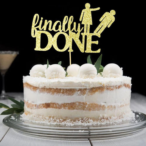 XIUHUBA Glitter Divorce Cake Topper, Finally Done, Gold Glitter, Divorce Party Decor