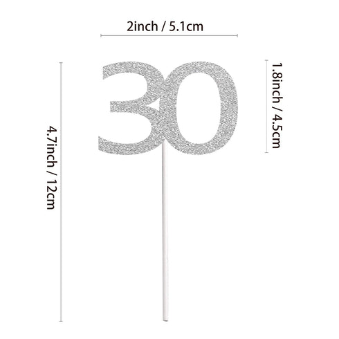 Sumerk 24PCS Silver Glitter Cupcake Toppers, 30th Birthday Picks, Anniversary Party Decorations