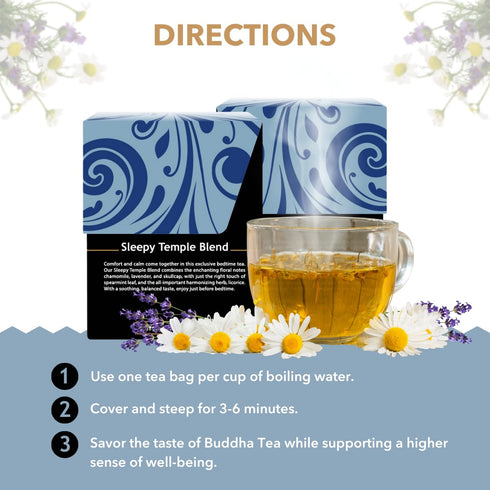 Buddha Teas Sleepy Temple Blend Organic Herbal Tea - Caffeine Free - 18 Bleach-Free Tea Bags