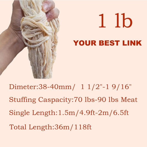 1.0LBS 100% 70 LBS Natural Hog Casings for Home Make Sausage, Makes Sausages, Great for Ideal Sausage Casing or Pork