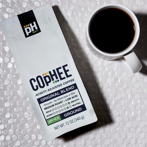 COpHEE 100% 12 oz Low Acid Coffee Medium Roast Ground Smooth Arabica, Non-GMO pH Balanced Coffee for Sensitive