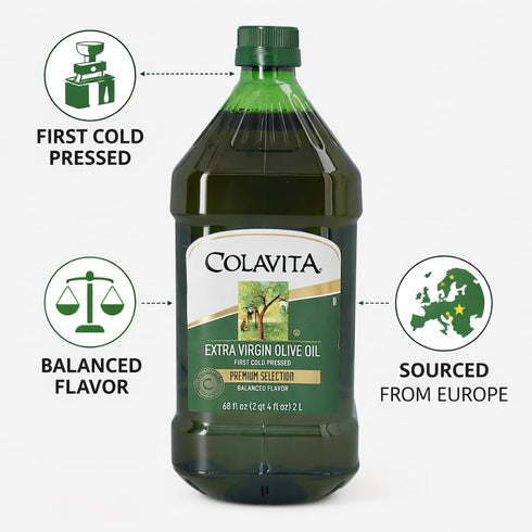 68 Oz Premium Selection Extra Virgin Olive Oil, - First Cold Pressed, Ideal for Roasting, Baking, Dressings - Imported