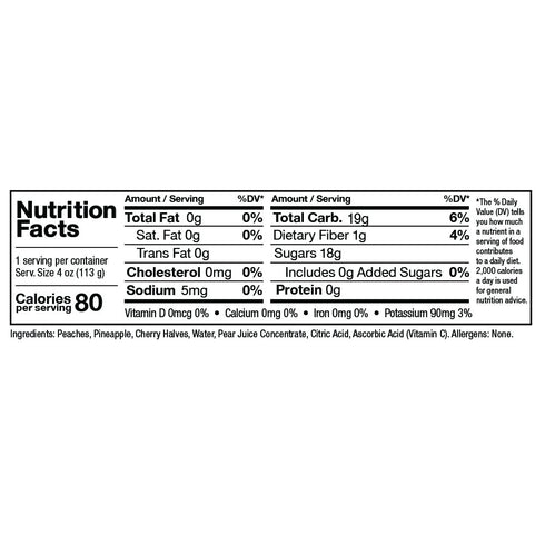 100% 4 oz 24 pack Zee Zees Fruitful Mixed Fruit Cup (Peaches, Pineapple, Cherries), in Juice, No Sugar Added, Gluten