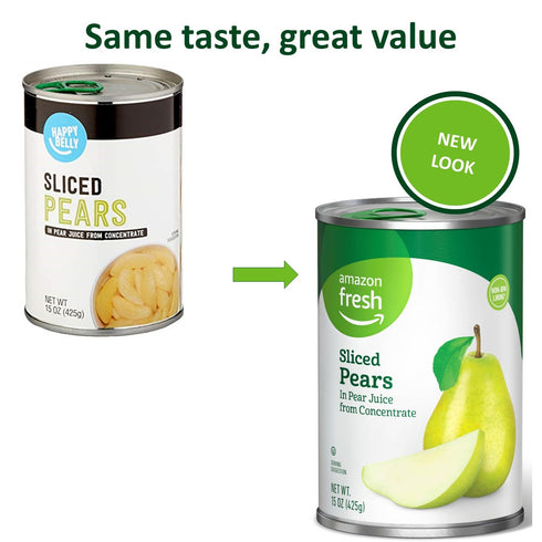 15 Oz Packaging (Pack 4) Amazon Grocery, Pear Slices, (Previously Amazon Fresh, May Vary)