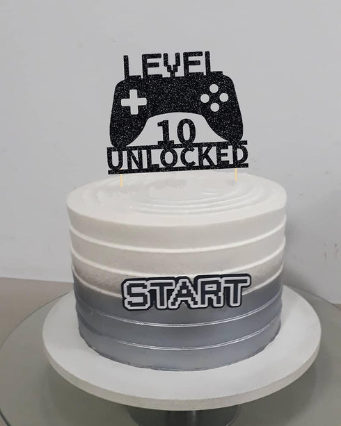 Level 10 Unlocked Cake Topper, Game Controller Cake Topper for 10th Birthday Party Decoration