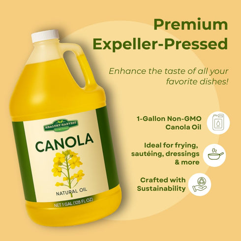 1-Gallon Healthy Harvest Canola Oil, Naturally Expeller Pressed, Gourmet Canola Cooking Oil, Medium-Heat Cooking, Great