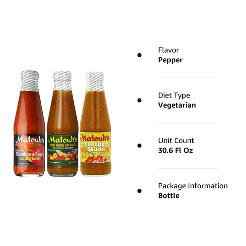Matouk's Flambeau West Indian Hot Pepper Sauce - 10 Ounce Variety Pack of 3