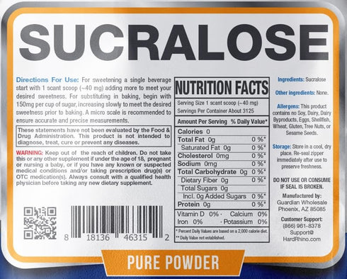 250 HR Supplements Sucralose Powder | Grams | Zero Calorie Sweetener & Keto Sugar Substitute | Hard Rhino
